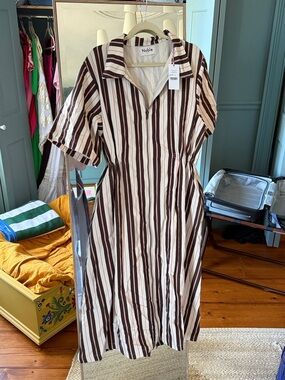 Noble Cream & Brown Striped Shirt Dress